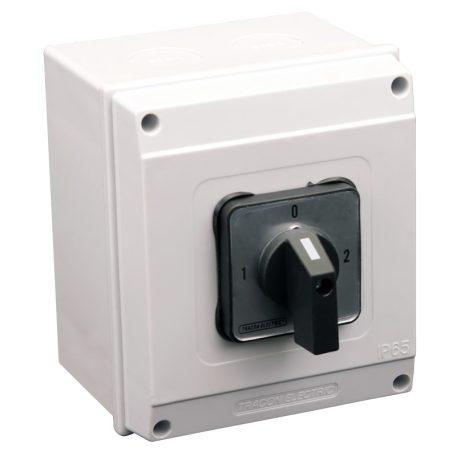 Tracon 400V, 50Hz, 63A, 2×3P, 18,5kW, 64×64mm, 90°, IP65 TKV-639/3T65 Tokozott választókapcsoló, 1-0-2 5997374189613
