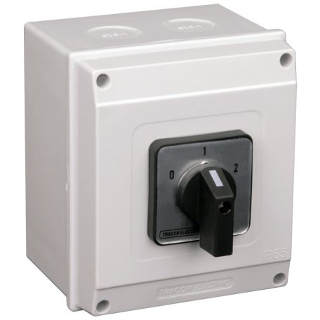 Tracon 400V, 50Hz, 25A, 2×4P, 7,5kW, 48×48mm, 60°, IP65 TKB-256/4T65 Tokozott választókapcsoló, 0-1-2 5997374189460