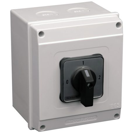Tracon 400V, 50Hz, 20A, 2×4P, 5,5kW, 48×48mm, 90°, IP65 TKB-209/4T65 Tokozott választókapcsoló, 0-1-2 5997374189446