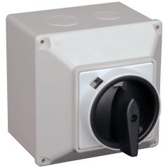   Tracon 400V, 50Hz, 25A, 4P, 7,5kW, 64×64mm, IP44 TKF-25T Tokozott főkapcsoló, BE-KI 5997374150026