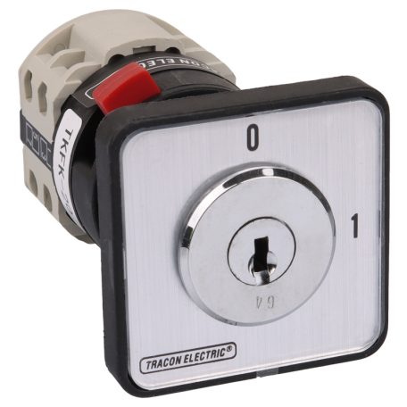Tracon 400V, 50Hz, 20A, 4P, 5,5kW, 48×48mm TKFK-20 Főkapcsoló, kulcsos, BE-KI (Kulcs 0-állásban vehető ki) 5997374140607