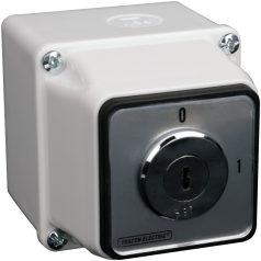   Tracon 400V, 50Hz, 20A, 4P, 5,5kW, 48×48mm, IP65 TKFK-20T65 Tokozott főkapcsoló, kulcsos, BE-KI (Kulcs 0-áll. kivehető) 5997374157254