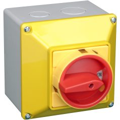   Tracon 400V, 50Hz, 32A, 4P, 11kW, 64×64mm, IP65 TKFL-32T65S Tokozott főkapcsoló, lakatolható, sárga fedéllel, BE-KI 5997374162067