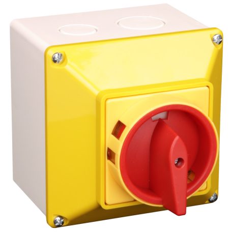 Tracon 400V, 50Hz, 32A, 3P, 7,5kW, 64×64mm, IP44 TSS-32/3TS Tokozott biztonsági lakatolható szakaszoló kapcsoló, sárga 5997374162142