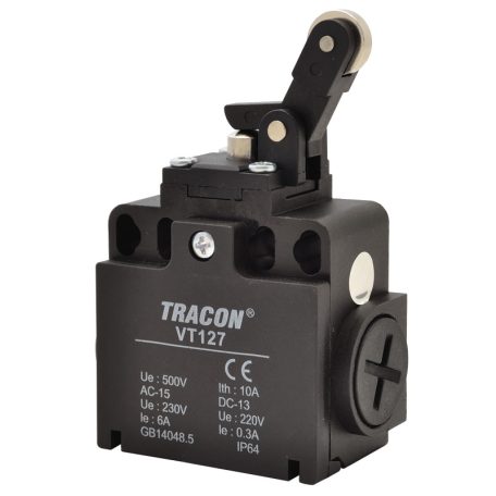Tracon 1xNO+1xNC, 6A/230V AC-15, 0,3A/250V DC-13, IP65 VT127 Helyzetkapcsoló, nyomógörgős 5997374203548