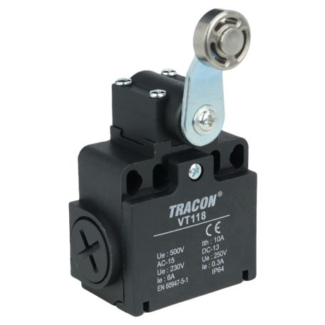 Tracon 1xNO+1xNC, 6A/230V AC-15, 0,3A/250V DC-13, 28mm, IP65 VT118 Helyzetkapcsoló, lengőkar-görgö 5997374111201
