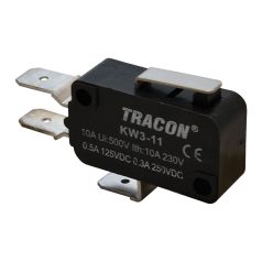   Tracon 1×CO 10A/230VAC, 0,3A/250VDC, 15mm, 6,3x0,8 mm, IP00 KW3-11 Helyzetkapcsoló, mikro, rugószáras 5997374131995