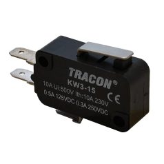   Tracon 1×CO 10A/230VAC, 0,3A/250VDC, 15mm, 4,8x0,5 mm, IP00 KW3-15 Helyzetkapcsoló, mikro, rugószáras 5997374132008