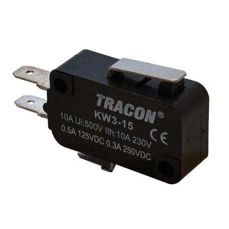 Tracon 1×CO 10A/230VAC, 0,3A/250VDC, 15mm, 4,8x0,5 mm, IP00 KW3-15 Helyzetkapcsoló, mikro, rugószáras 5997374132008
