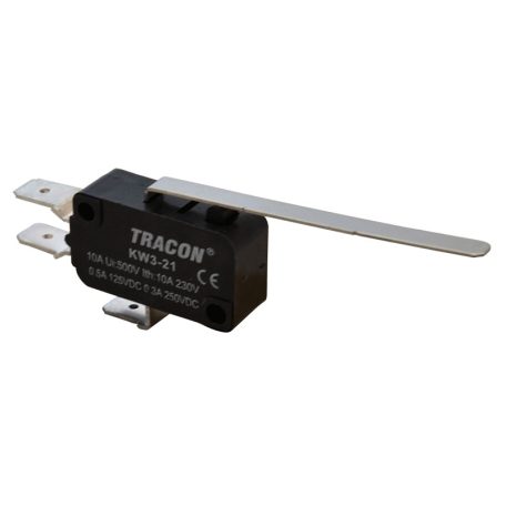 Tracon 1×CO 10A/230VAC, 0,3A/250VDC, 52mm, 6,3x0,8 mm, IP00 KW3-21 Helyzetkapcsoló, mikro, rugószáras 5997374132015