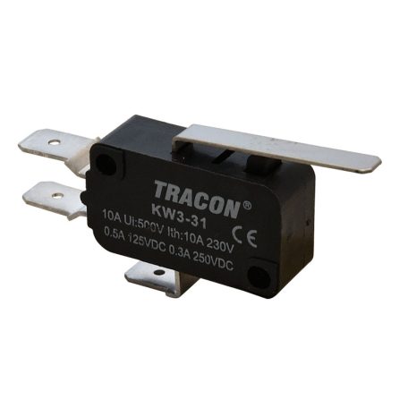 Tracon 1×CO 10A/230VAC, 0,3A/250VDC, 28mm, 6,3x0,8 mm, IP00 KW3-31 Helyzetkapcsoló, mikro, rugószáras 5997374132039