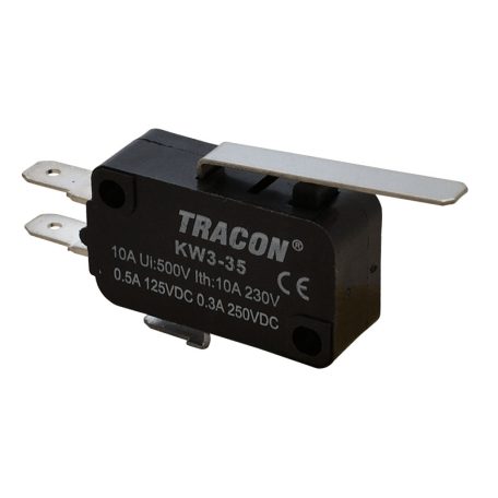 Tracon 1×CO 10A/230VAC, 0,3A/250VDC, 28mm, 4,8x0,5 mm, IP00 KW3-35 Helyzetkapcsoló, mikro, rugószáras 5997374132046