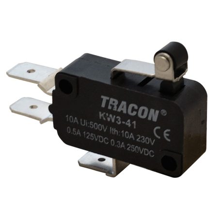 Tracon 1×CO 10A/230VAC, 0,3A/250VDC, 15mm, 6,3x0,8 mm, IP00 KW3-41 Helyzetkapcsoló, mikro, karos-görgős 5997374132053