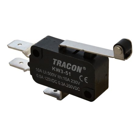 Tracon 1×CO 10A/230VAC, 0,3A/250VDC, 28mm, 6,3x0,8 mm, IP00 KW3-51 Helyzetkapcsoló, mikro, karos-görgős 5997374132077