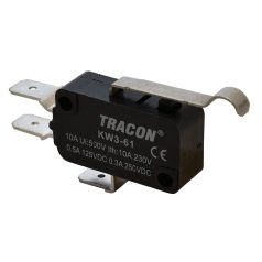   Tracon 1×CO 10A/230VAC, 0,3A/250VDC, 28mm, 6,3x0,8 mm, IP00 KW3-61 Helyzetkapcsoló, mikro, íves-rugószár 5997374132091