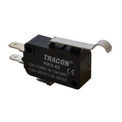   Tracon 1×CO 10A/230VAC, 0,3A/250VDC, 28mm, 4,8x0,5 mm, IP00 KW3-65 Helyzetkapcsoló, mikro, íves-rugószár 5997374132107