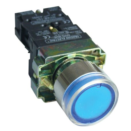 Tracon 1×NO, 3A/400V AC, 230V, IP42 NYGBW33K Világító nyomógomb, fémalap, kék, glim, izzó nélkül 5997374134903