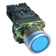   Tracon 1×NO, 3A/400V AC, 230V, IP44 NYGBW33KT Tok. világító nyomógomb, fémalap, kék, glim, izzó nélkül 5997374157902