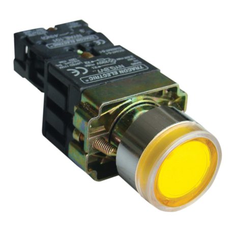 Tracon 1×NO, 3A/230V AC, 130V, IP42 NYGBW3571S Világító nyomógomb, fémalap, előtét, sárga, glim,izzó nélk. 5997374134996