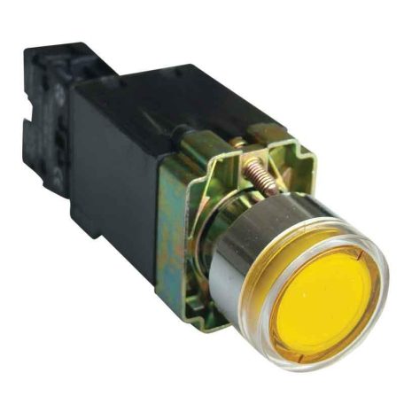 Tracon 1×NO, 3A/230V AC, 6V, IP42 NYGBW3541S Világító nyomógomb, fémalap, trafóval,sárga,glim,izzó nélk. 5997374134972