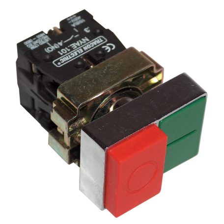 Tracon 1×NC+1×NO, 3A/400V AC, IP42 NYKK8425 Kettős BE-KI nyomógomb, fémalap, zöld+piros kiálló 5997374135481