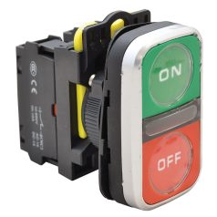   Tracon 1×NO+1×NC, 5A/230V AC-15, IP65, LED 230V AC/DC NYG3-DL2 Kettős világító BE-KI nyomógomb, ON-OFF, zöld+piros 5997374212052