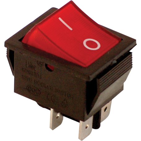 Tracon 16(6)A, 250V AC TES-42 Készülékkapcs., BE-KI, 2-pólus, piros, 0-I felirat, világító 5997374138338
