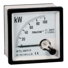   Tracon 96×96mm, 400V AC W96-400V/4 Hatásos teljesítménymérő, 3 fázisú, 4 vezetékes 5997374145183
