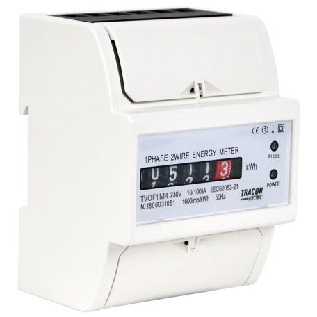 Tracon 230VAC / 10(100)A TVOF1M4 Elektromech. fogyasztásmérő, közvetlen, 1 fázisú, 4 modul 5997374215350