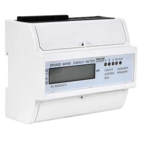 Tracon 400VAC / 10(100)A TVOF37 LCD kijelzésű fogyasztásmérő,közvetlen, 3 fázisú, 7 modul 5997374215367