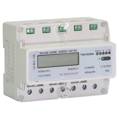 Tracon 400VAC / 10(100)A TVOF37MOD LCD kijelzésű fogyasztásmérő,közvetlen, MODBUS, 3F, 7 modul 5997374233996