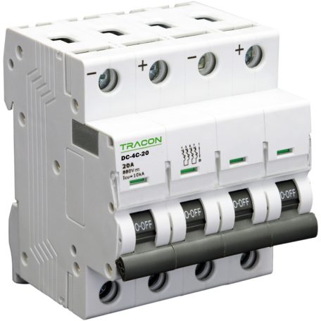 Tracon 10A, 880V DC DC-4C-10 Egyenáramú kismegszakító PV rendszerekhez, 4 pólus, C kar. 5997374187879