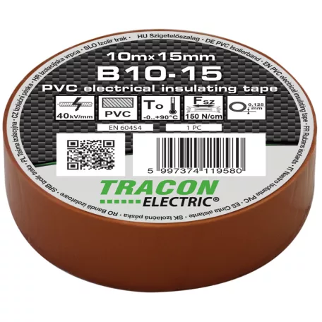 Tracon 10m×15mm, PVC, 0-90°C, 40kV/mm B10-15 Szigetelőszalag, barna 5997374119580