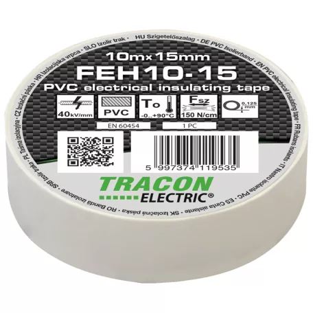 Tracon 10m×15mm, PVC, 0-90°C, 40kV/mm FEH10-15 Szigetelőszalag, fehér 5997374119535