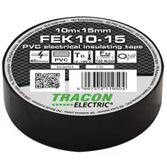   Tracon 10m×15mm, PVC, 0-90°C, 40kV/mm FEK10-15 Szigetelőszalag, fekete 5997374119504