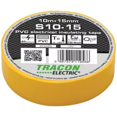   Tracon 10m×15mm, PVC, 0-90°C, 40kV/mm S10-15 Szigetelőszalag, sárga 5997374119566