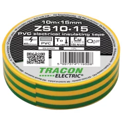   Tracon 10m×15mm, PVC, 0-90°C, 40kV/mm ZS10-15 Szigetelőszalag, zöld/sárga 5997374119528