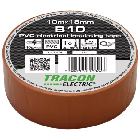 Tracon 10m×18mm, PVC, 0-90°C, 40kV/mm B10 Szigetelőszalag, barna 5997374106047