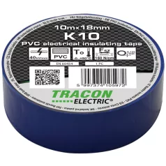   Tracon 10m×18mm, PVC, 0-90°C, 40kV/mm K10 Szigetelőszalag, kék 5997374105972