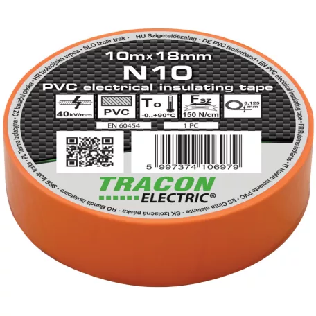 Tracon 10m×18mm, PVC, 0-90°C, 40kV/mm N10 Szigetelőszalag, narancs 5997374106979
