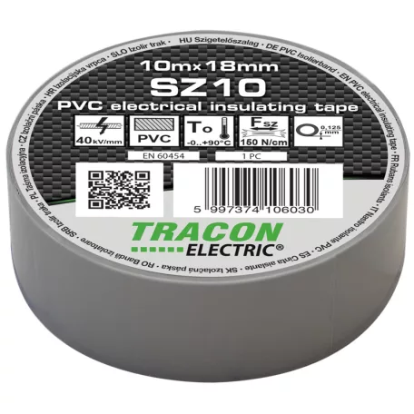 Tracon 10m×18mm, PVC, 0-90°C, 40kV/mm SZ10 Szigetelőszalag, szürke 5997374106030