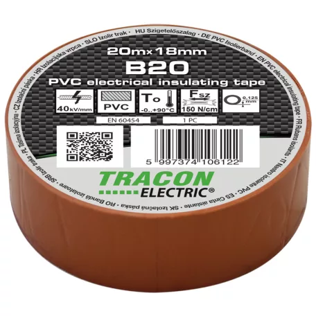 Tracon 20m×18mm, PVC, 0-90°C, 40kV/mm B20 Szigetelőszalag, barna 5997374106122