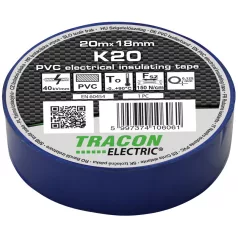   Tracon 20m×18mm, PVC, 0-90°C, 40kV/mm K20 Szigetelőszalag, kék 5997374106061
