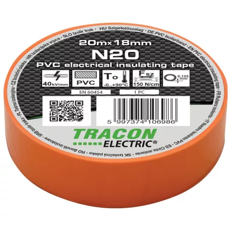 Tracon 20m×18mm, PVC, 0-90°C, 40kV/mm N20 Szigetelőszalag, narancs 5997374106986