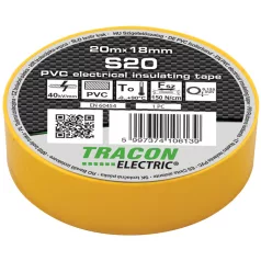   Tracon 20m×18mm, PVC, 0-90°C, 40kV/mm S20 Szigetelőszalag, sárga 5997374106139