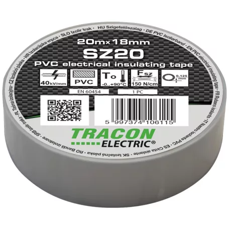 Tracon 20m×18mm, PVC, 0-90°C, 40kV/mm SZ20 Szigetelőszalag, szürke 5997374106115