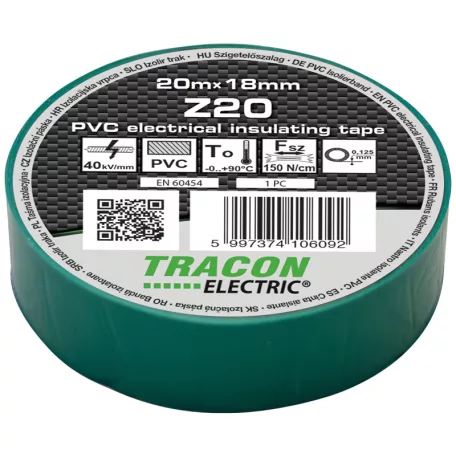 Tracon 20m×18mm, PVC, 0-90°C, 40kV/mm Z20 Szigetelőszalag, zöld 5997374106092