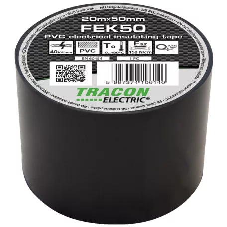Tracon 20m×50mm, PVC, 0-90°C, 40kV/mm FEK50 Szigetelőszalag, fekete 5997374106146