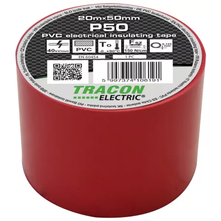 Tracon 20m×50mm, PVC, 0-90°C, 40kV/mm P50 Szigetelőszalag, piros 5997374106191
