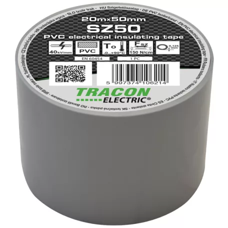 Tracon 20m×50mm, PVC, 0-90°C, 40kV/mm SZ50 Szigetelőszalag, szürke 5997374106214